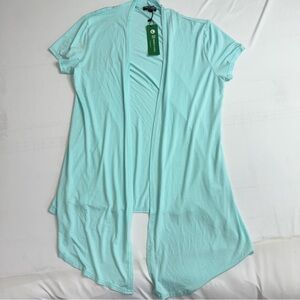 NWT! Colorful Light Ocean Blue Open Front Short Sleeve Cardigan Coastal LARGE